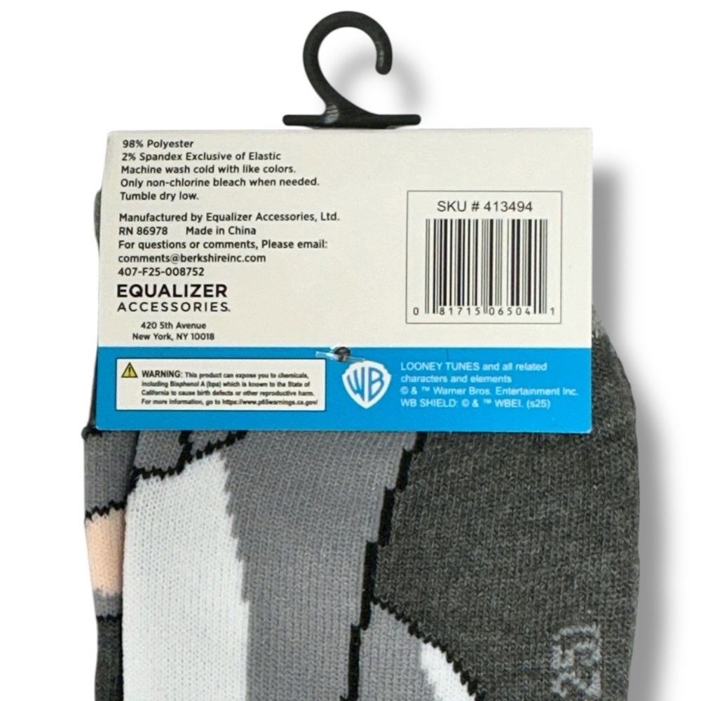 Bugs Bunny Crew Socks Novelty Looney Tunes Gray Unisex Mens One Size 9-13 - Picture 4 of 16